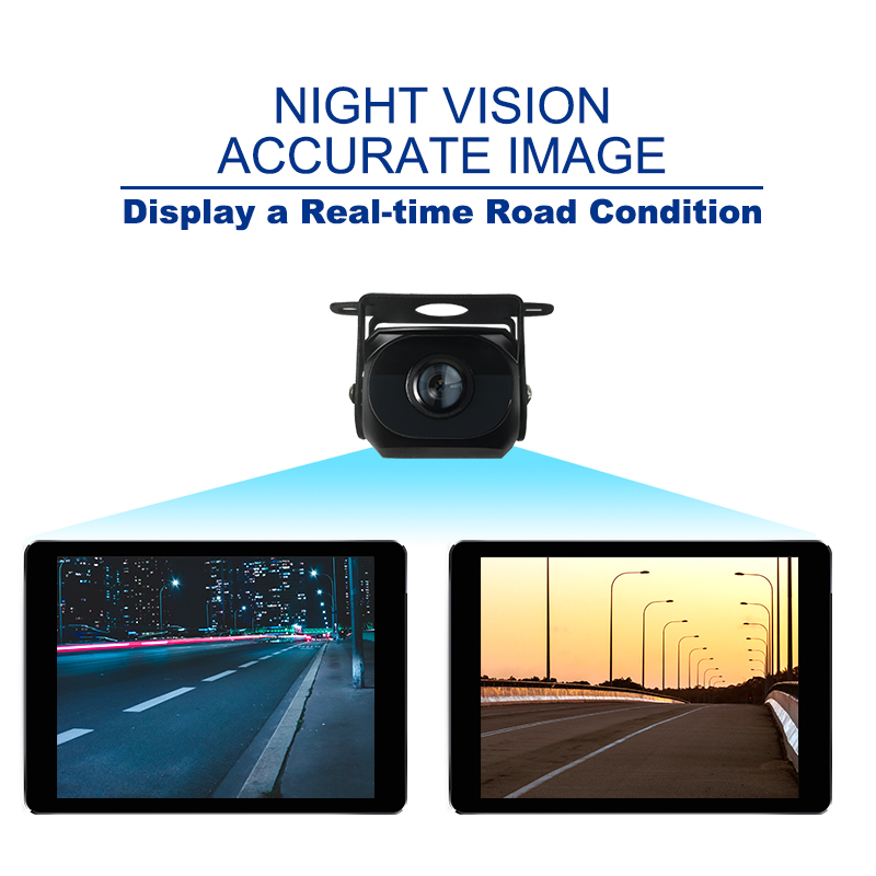 Metal backup camera mounted on a heavy vehicle