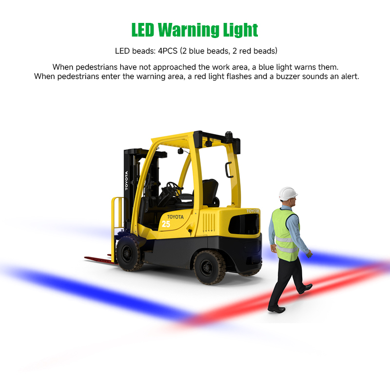 Blue projected light marking the danger zone around a forklift