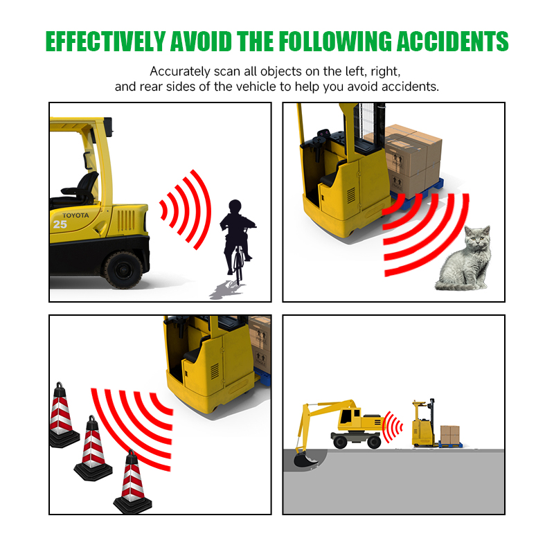 Three 77GHz radars covering blind spots around the forklift