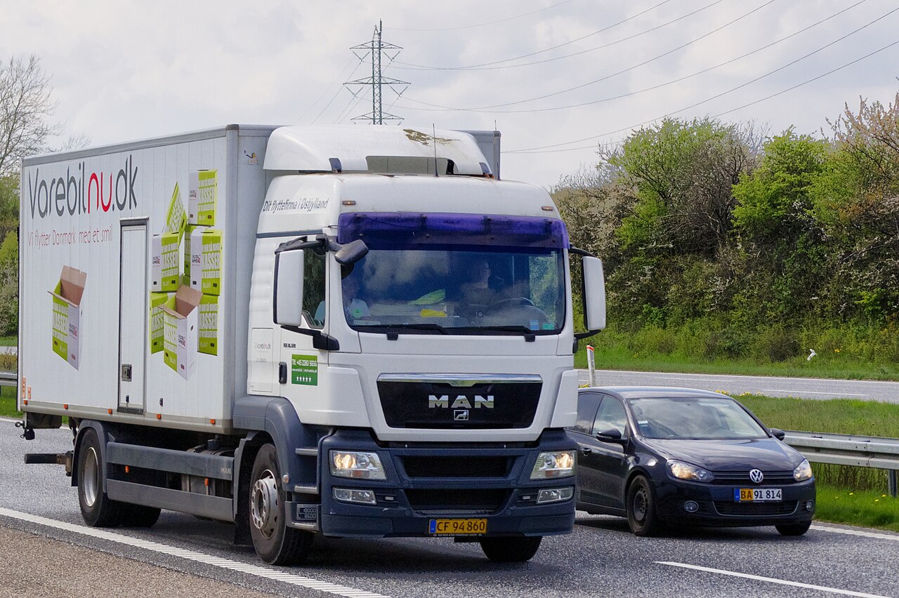 MAN goods vehicle working in a harsh road environment