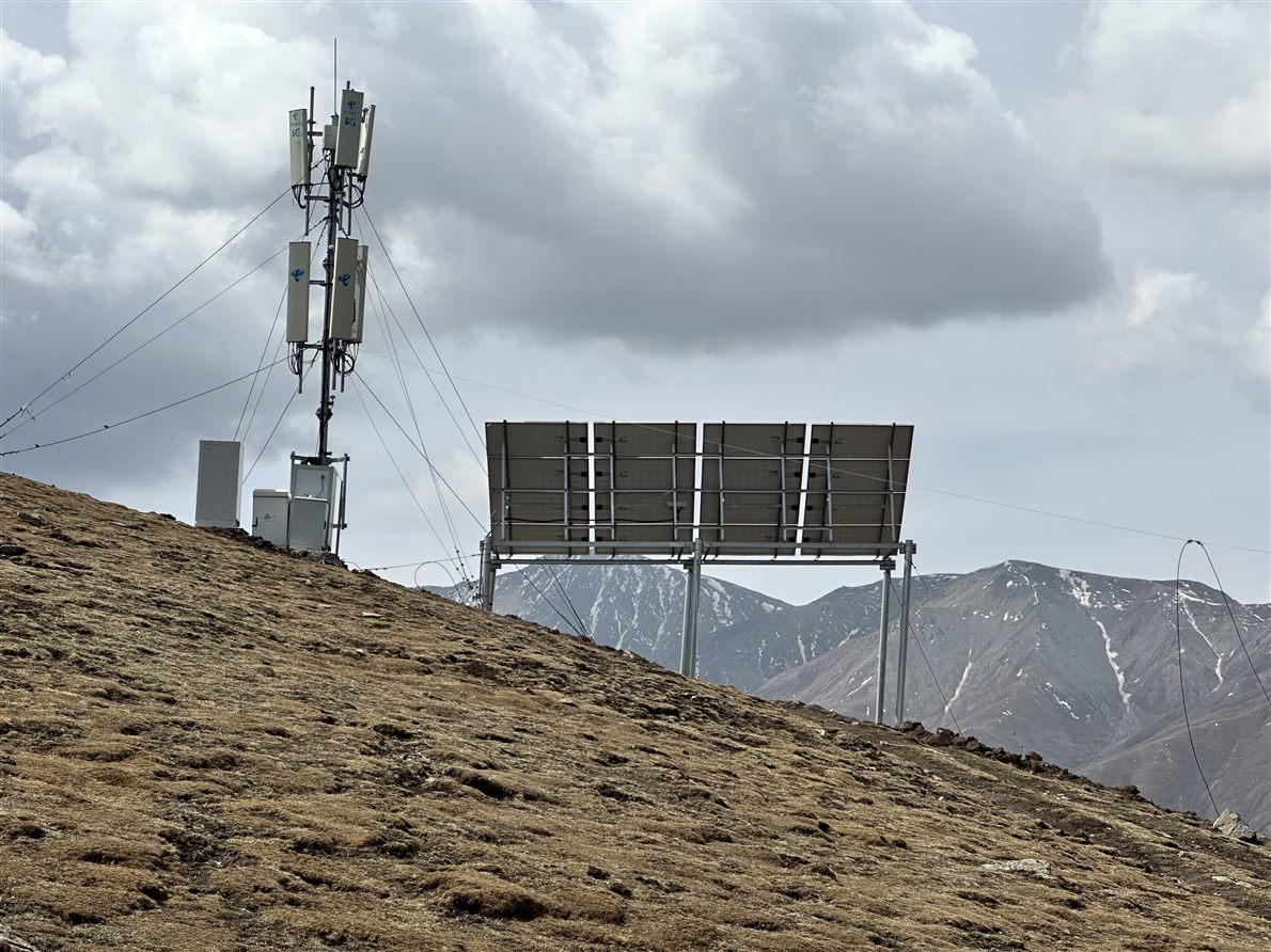 A solar-powered 5G base station on a high mountain pass