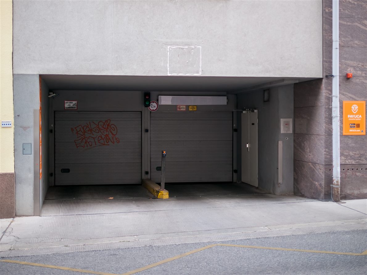 The entrance ramp of an underground parking garage